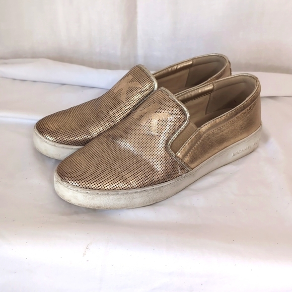 Michael Michael Kors Keaton Gold Lasered Slip-On Sneakers Size 8 - Picture 1 of 7